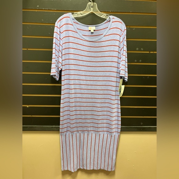 LuLaRoe Julia Striped Dress in Red and Blue - Picture 1 of 4